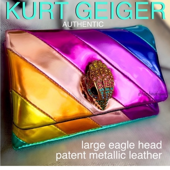 KURT GEIGER Liquid Metallic Patent RAINBOW Crossbody Clutch LARGE EAGLE HEAD - Picture 5 of 16